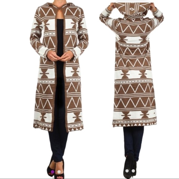 Baciano Brown & White Tribal Duster - Women Size L fits like 6-8 - Picture 1 of 7